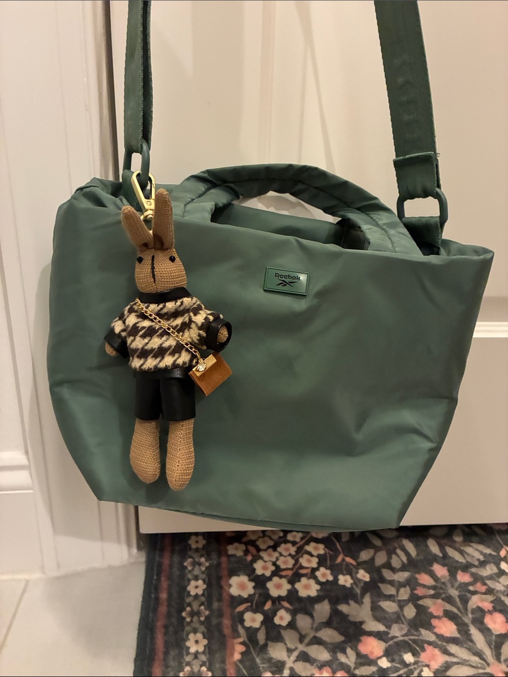 Reebok Olive Green Quilted Tote with Adjustable Strap